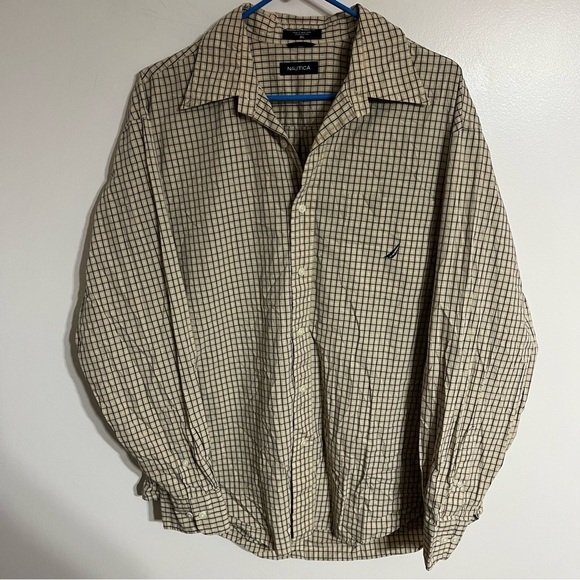 Nautica Other - Men's Nautica Long Sleeve Button‎ Down Plaid Shirt Tan Black Size XL